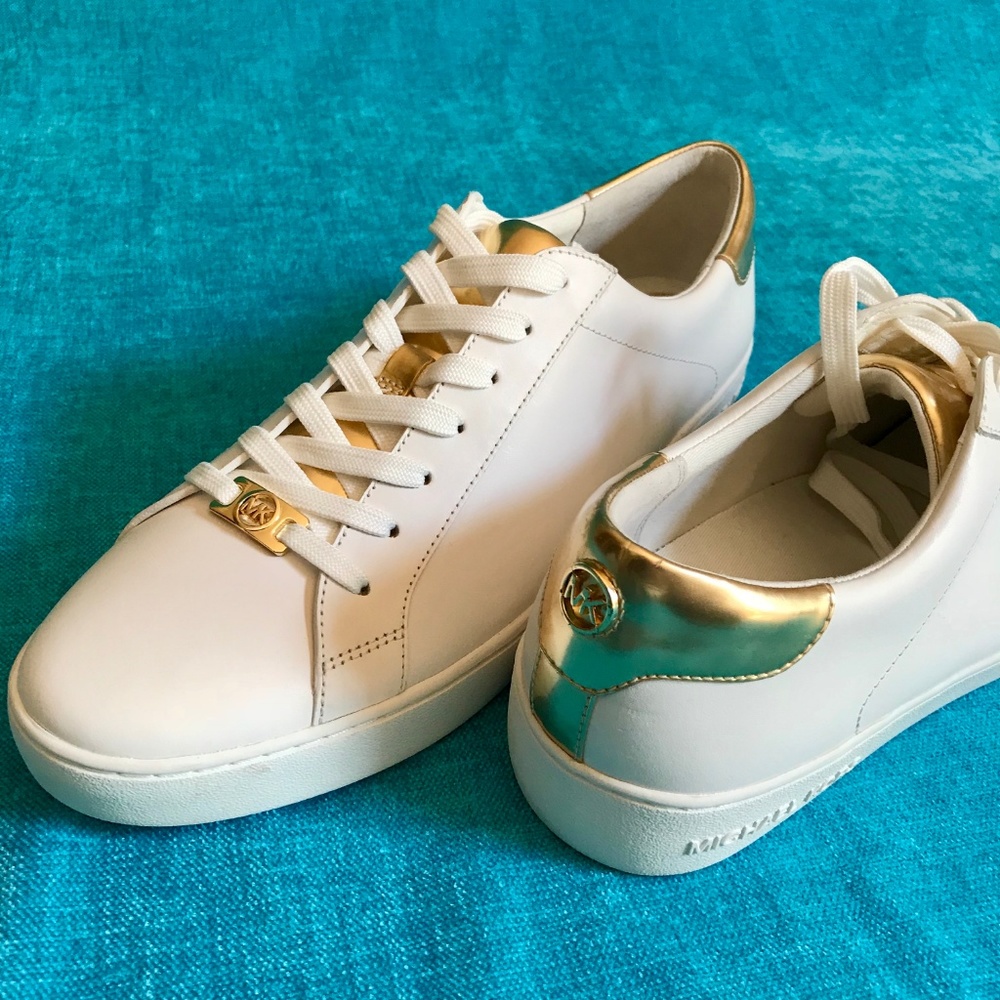 Michael Kors White & Gold Leather Sneakers Size 11 - Picture 4 of 7